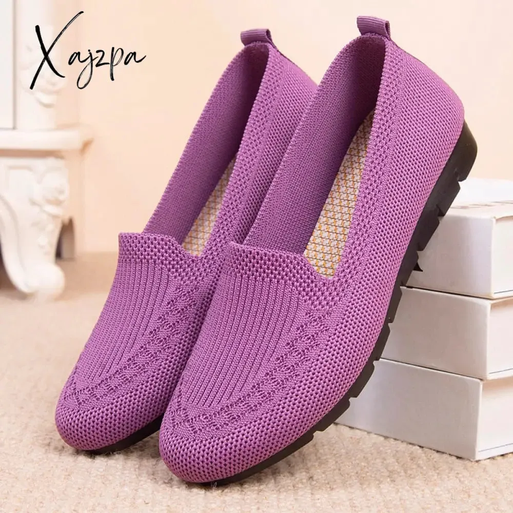 Xajzpa - New Mesh Breathable Sneakers Women Breathable Light Slip on Flat Casual Shoes Ladies Loafers Socks Shoes Women Zapatillas Mujer