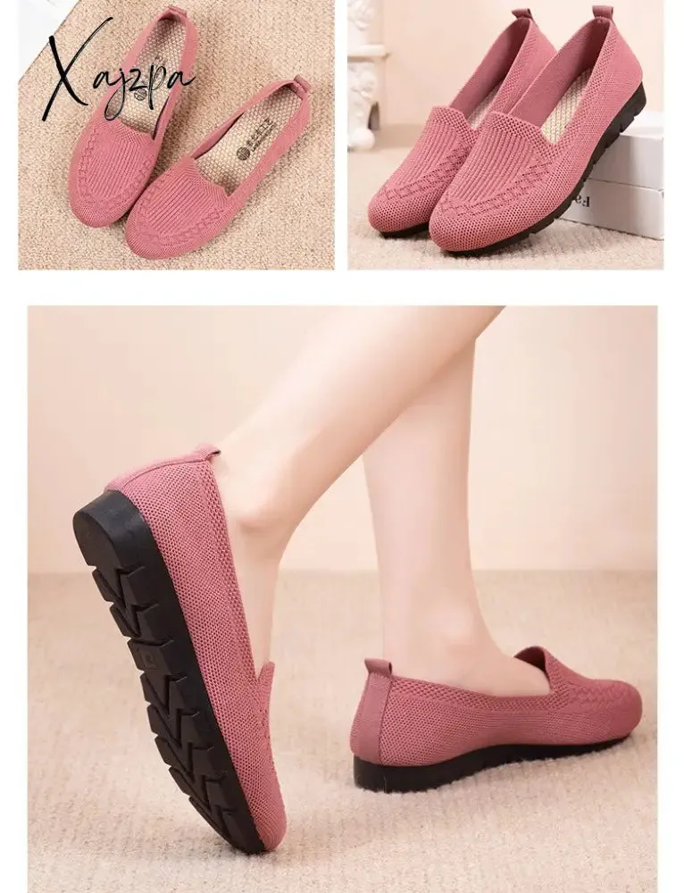 Xajzpa - New Mesh Breathable Sneakers Women Breathable Light Slip on Flat Casual Shoes Ladies Loafers Socks Shoes Women Zapatillas Mujer