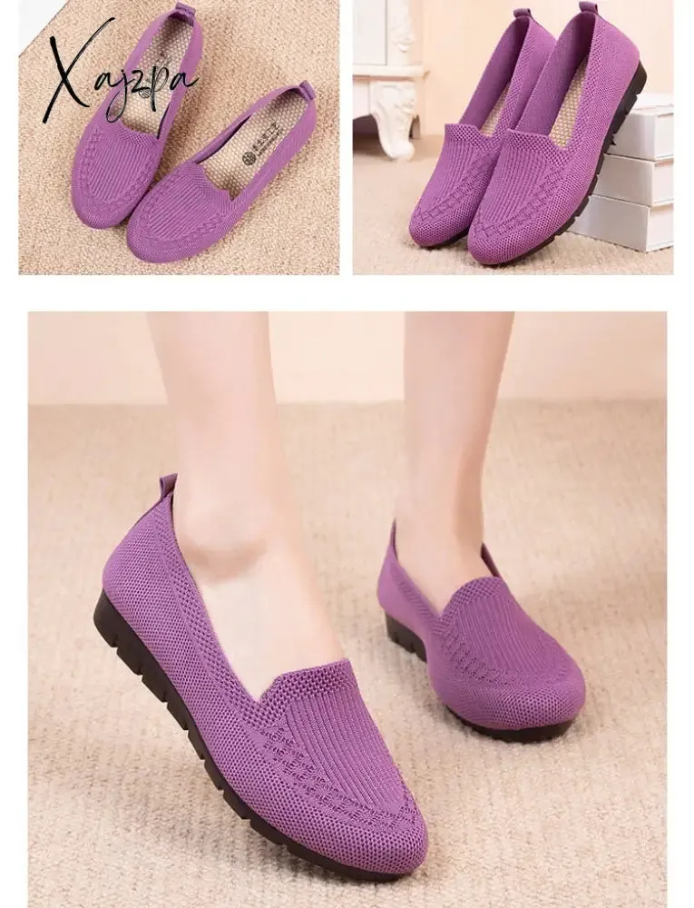 Xajzpa - New Mesh Breathable Sneakers Women Breathable Light Slip on Flat Casual Shoes Ladies Loafers Socks Shoes Women Zapatillas Mujer