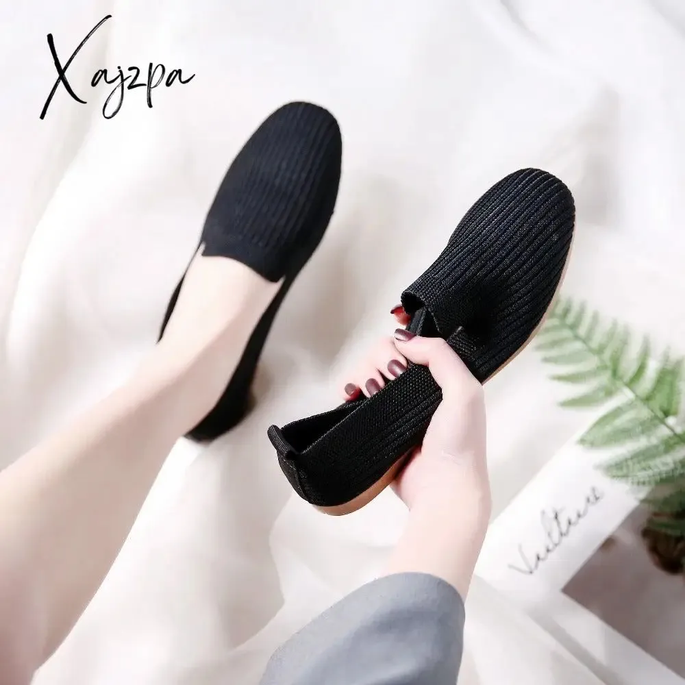 Xajzpa - Women's Casual Shoes Knitting Fabric Breathable Flats