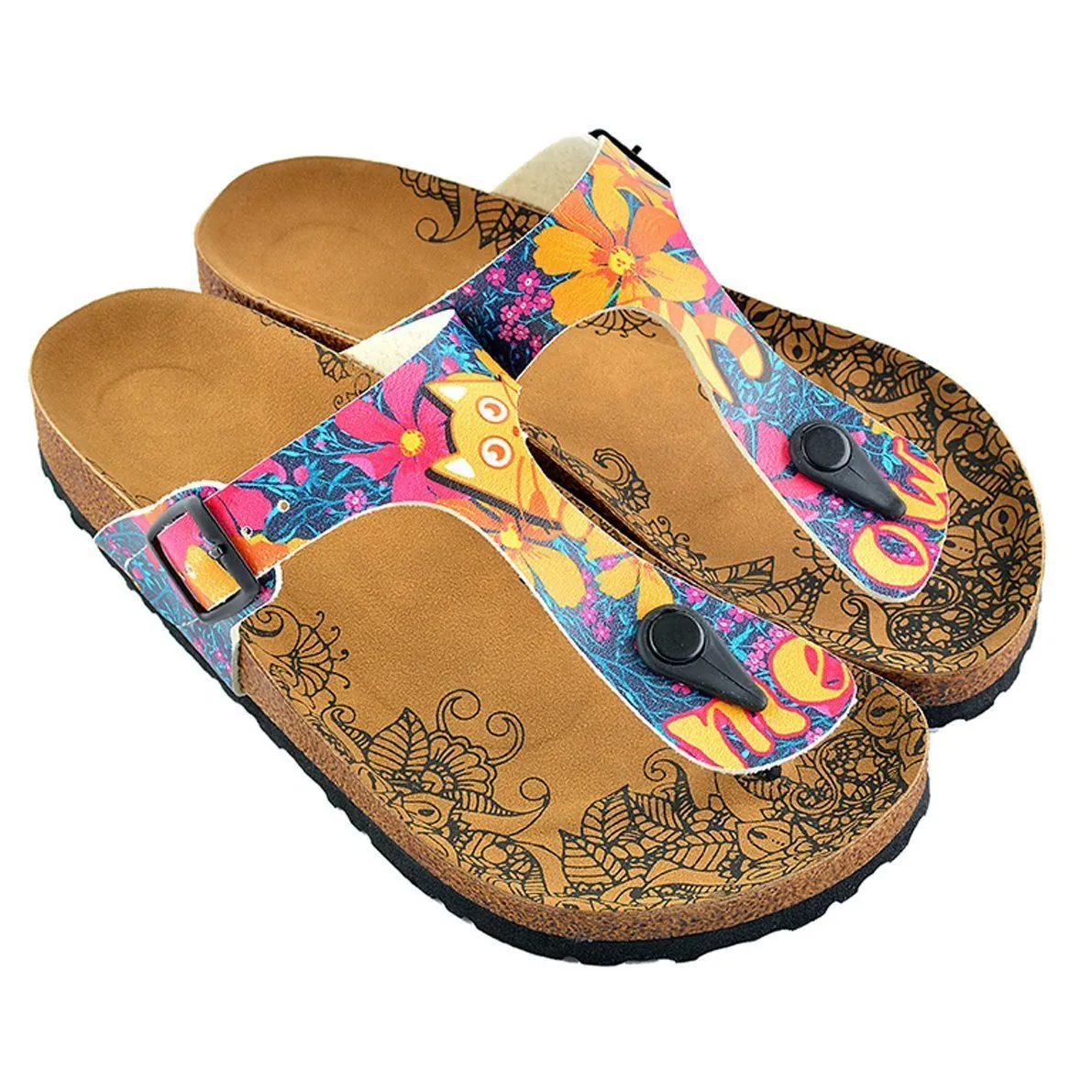 Yellow & Blue Meow T-Strap Sandal CAL517