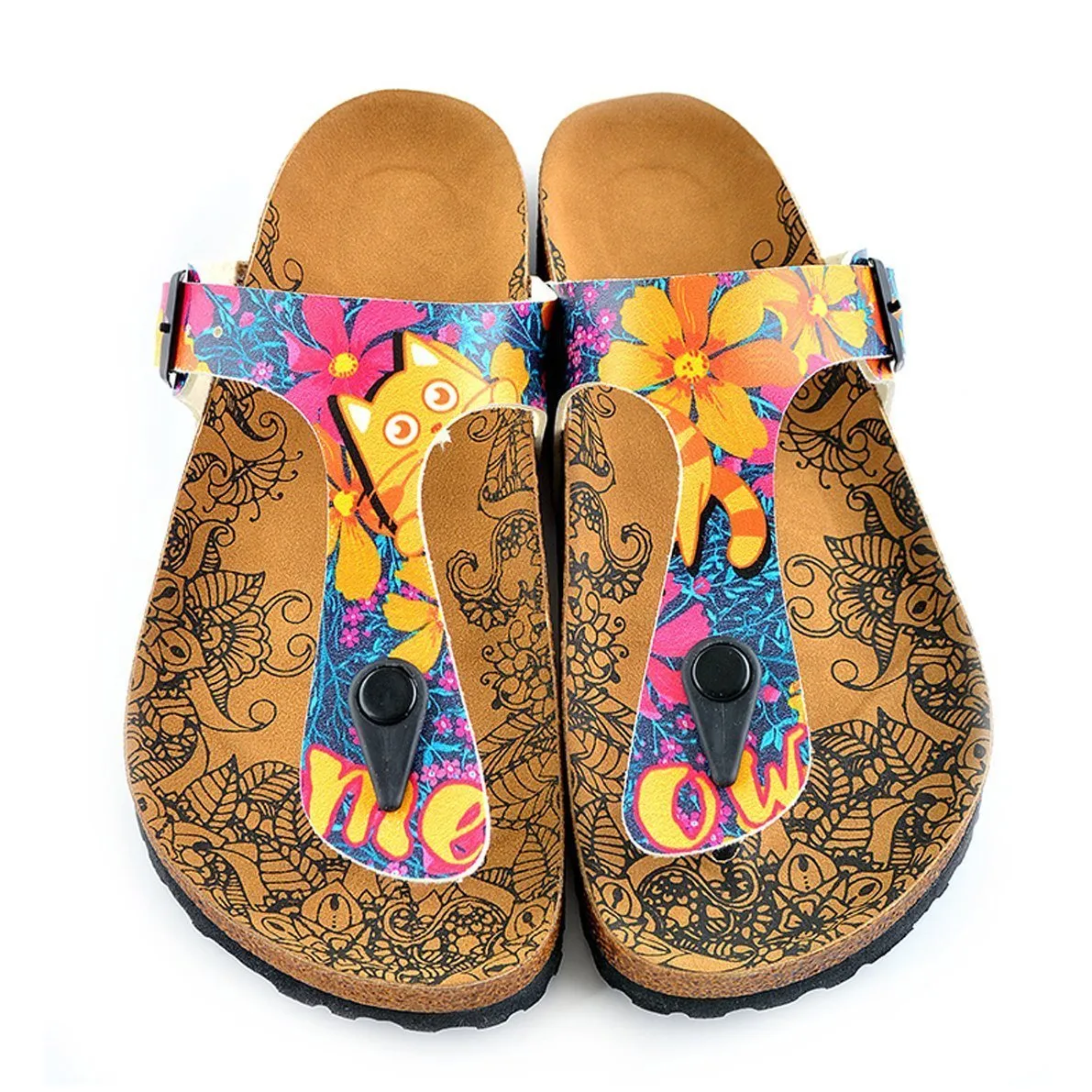 Yellow & Blue Meow T-Strap Sandal CAL517