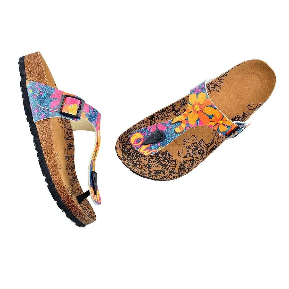 Yellow & Blue Meow T-Strap Sandal CAL517