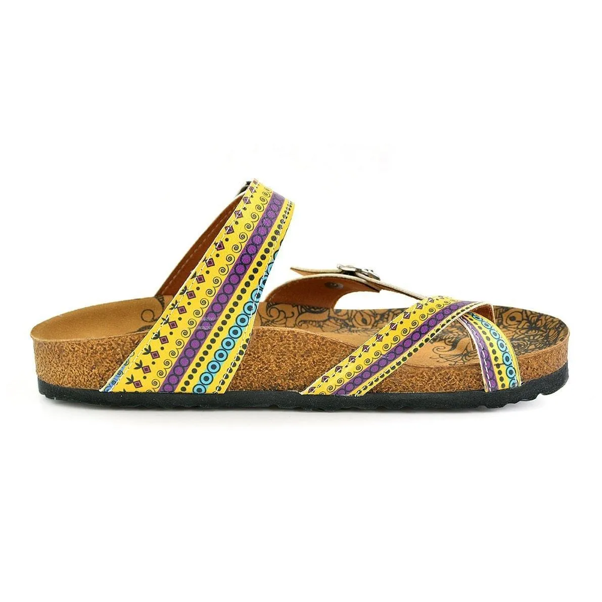 Yellow & Purple Geometric Strappy Sandal CAL1001