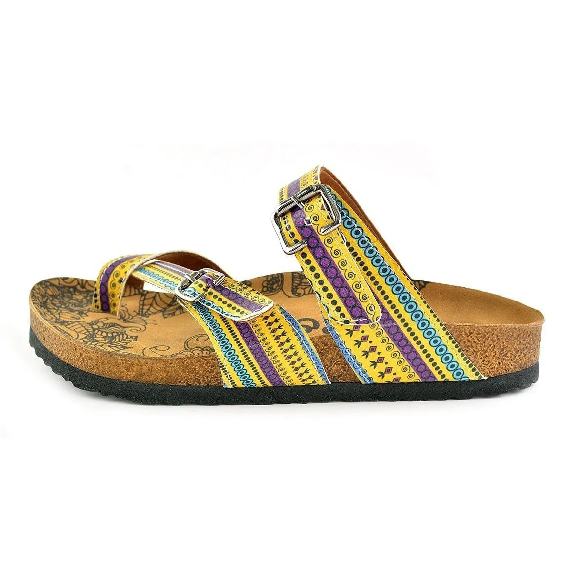 Yellow & Purple Geometric Strappy Sandal CAL1001