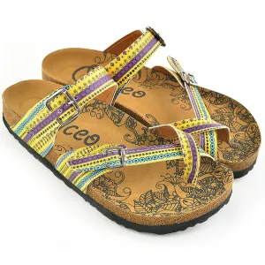 Yellow & Purple Geometric Strappy Sandal CAL1001