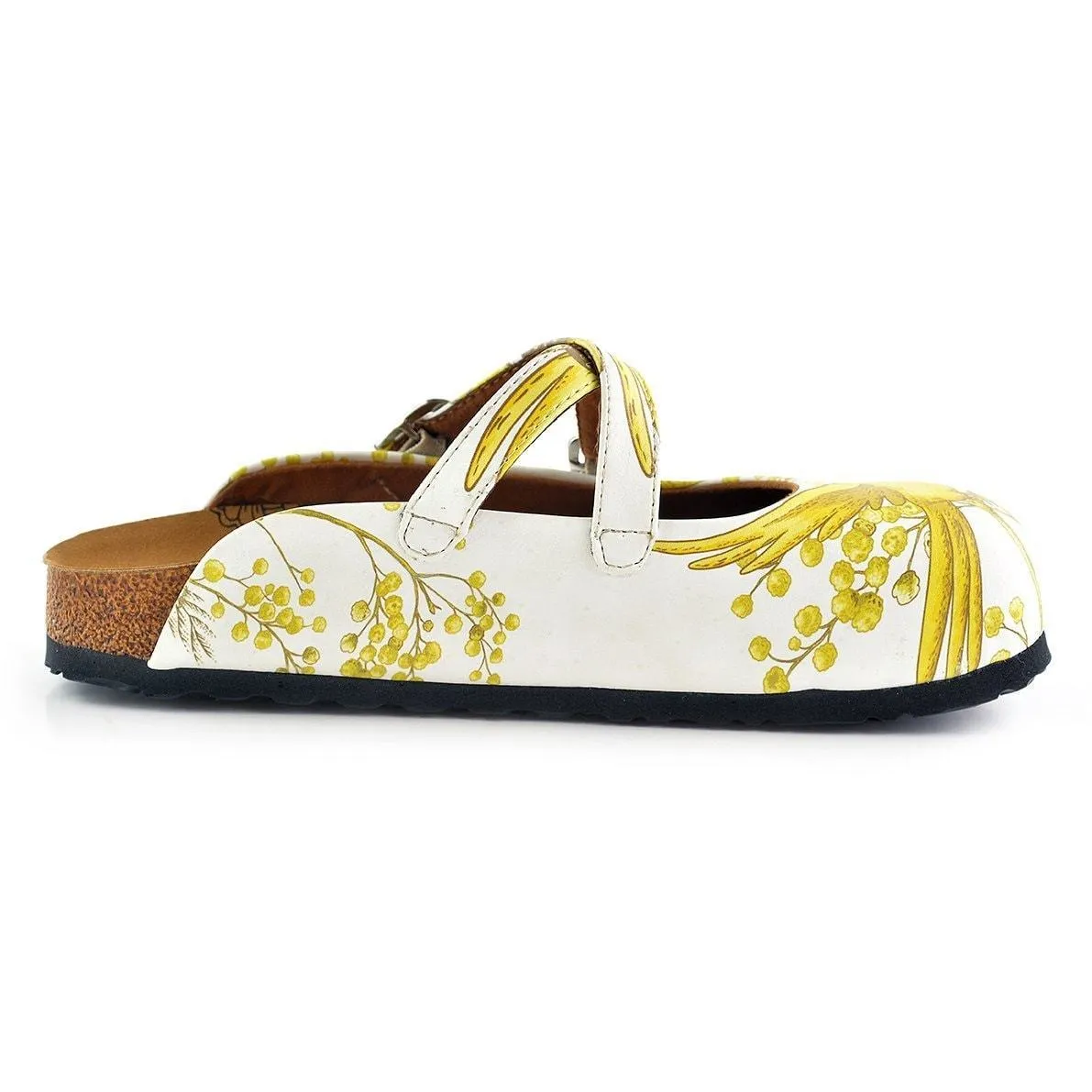 Yellow & White Bird Cross-Strap Clogs WCAL135